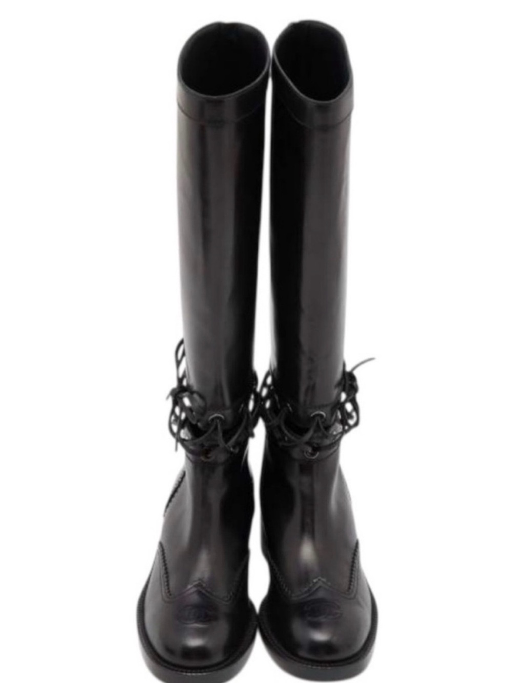 CHANEL Black Leather Knee High Lace Detail riding Boot Runway Fall 2016 - Picture 3 of 14